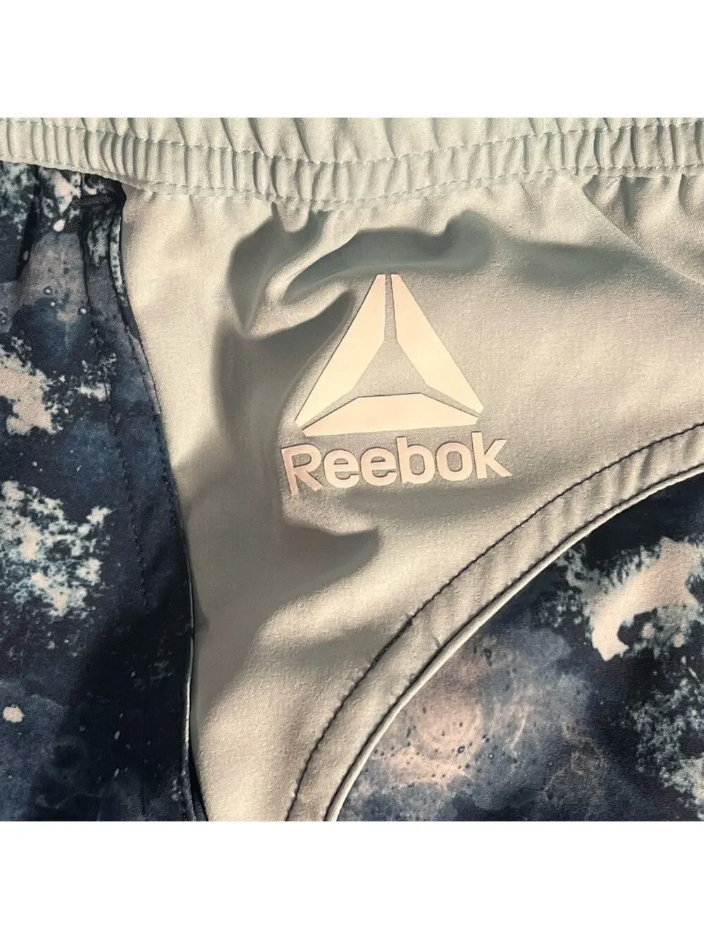 Reebok Blue and White Swim Trunks with Modern Pattern NWOT